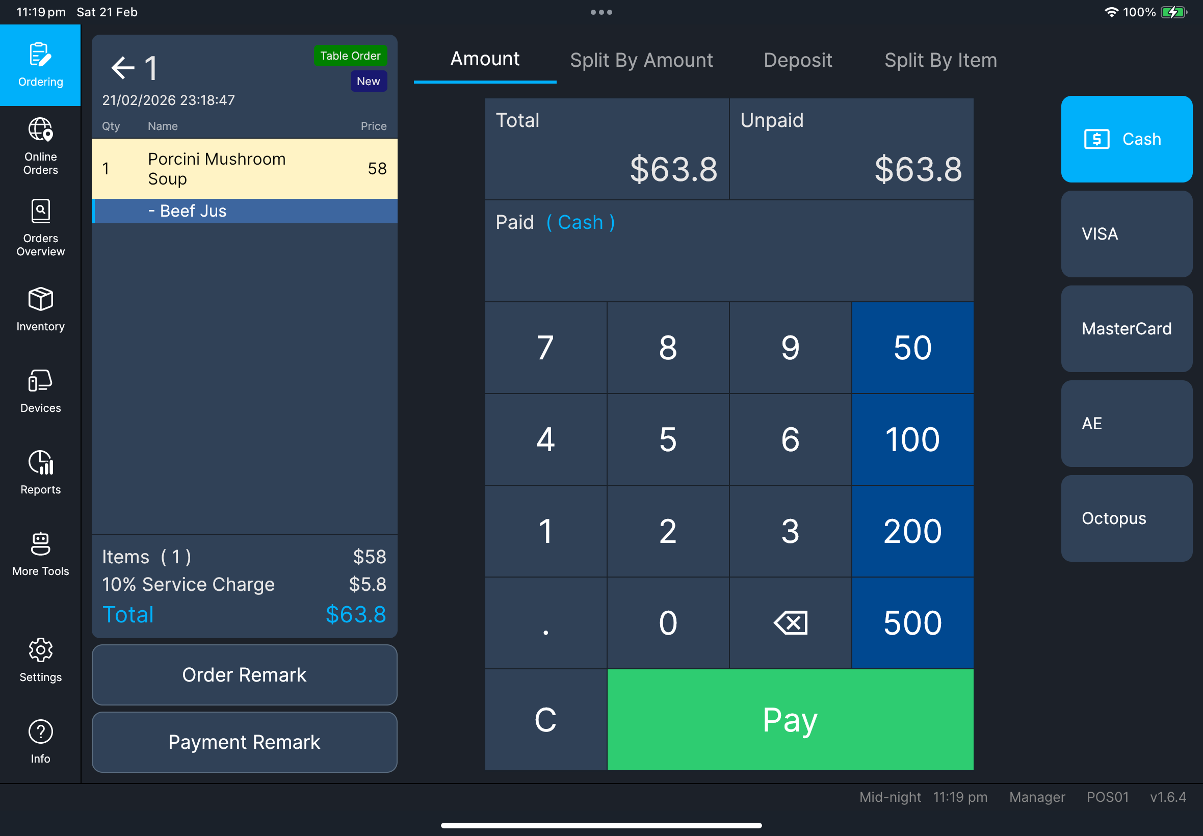 Checkout Amount tab