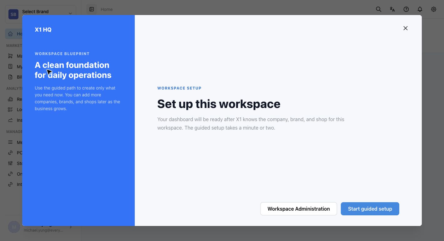 Empty workspace setup prompt