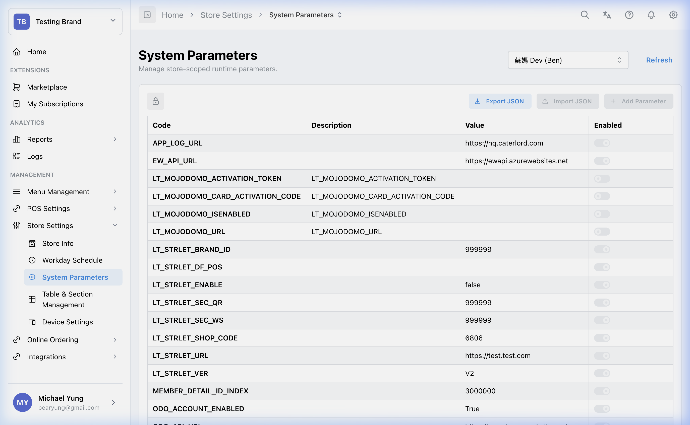 System Parameters