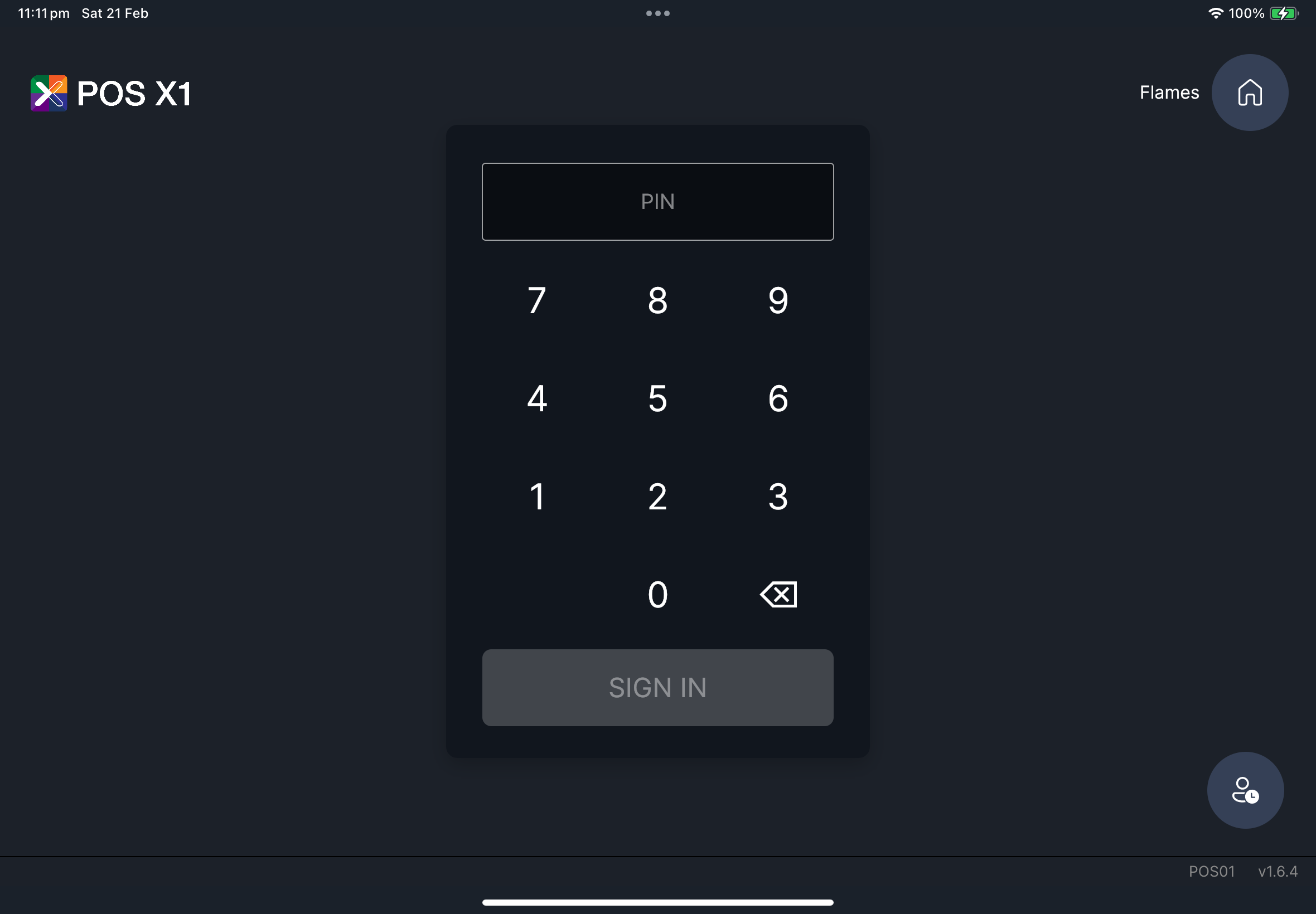 Login PIN screen